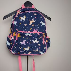 Girls Navy Backpack with Pink trim and Unicorns School Bag Bookbag